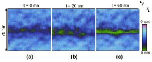 Sequence of successive topographic AFM frames showing the crack propagation at the surface